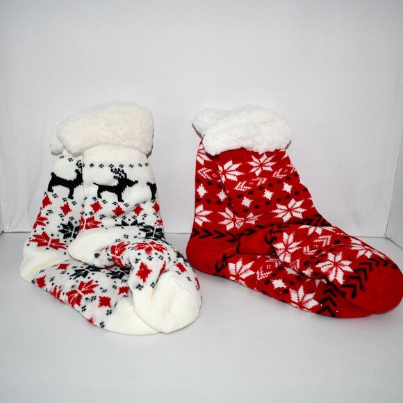 JOYIN 2 PCS Christmas Socks Fleece Soft Slipper Socks, Winter Thermal Crew Socks - Picture 2 of 3